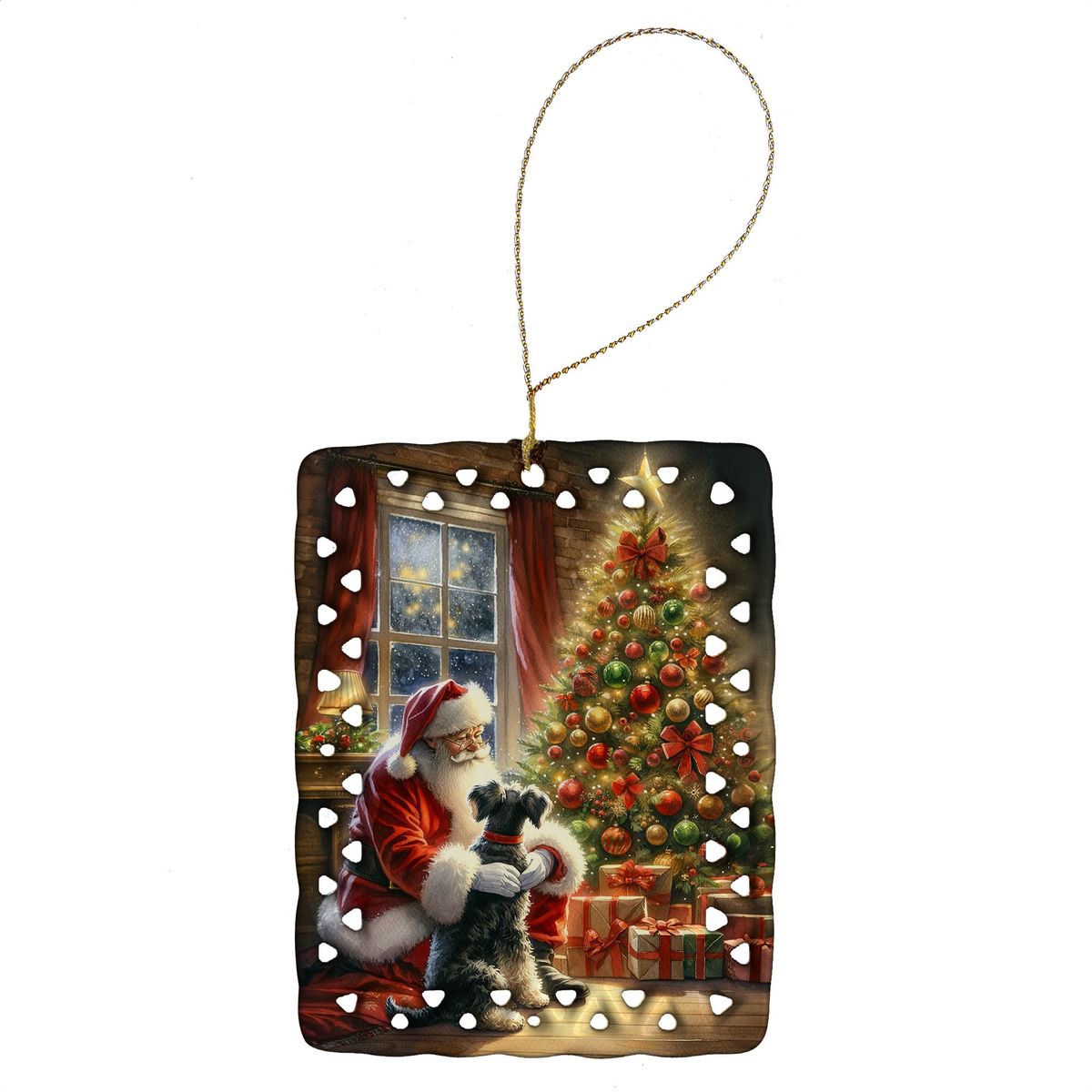 Schnauzer And Santa Claus Porcelain Ornament Christmas Tree Hanging Decorations For Home Christmas Holiday, Rectangle, Gift, Multicolor_maomaolike.com