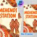 Mehendi Station Painting Poster, Vibrant Ethnic Indian Style Poster, Features Intricate Henna Hands, Festive Lanterns & Traditional Motifs, Brings_maomaolike.com