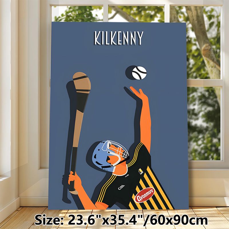 Kilkenny Hurling Painting Poster, Minimalist Flat-style Illustrated Hurler With Hurley & Sliotar Poster, Sporty Decorative Piece Suitable For Home_maomaolike.com
