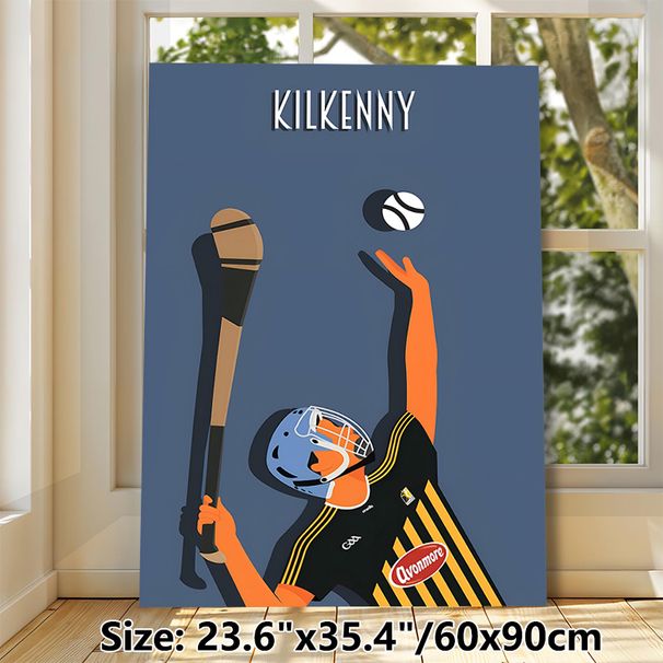 Kilkenny Hurling Painting Poster, Minimalist Flat-style Illustrated Hurler With Hurley & Sliotar Poster, Sporty Decorative Piece Suitable For Home_maomaolike.com