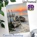 Sunset Beach Fishing Boat Painting Poster, Vintage Textured Coastal Scene Poster, Tranquil Seaside Artwork Suitable For Living Room, Bedroom And_maomaolike.com