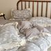 SetMicrofiber French-style Cotton-linen Yarn-dyed Four-piece Bedding Set With Large Lace Duvet Cover And Sheet, Girlish_maomaolike.com