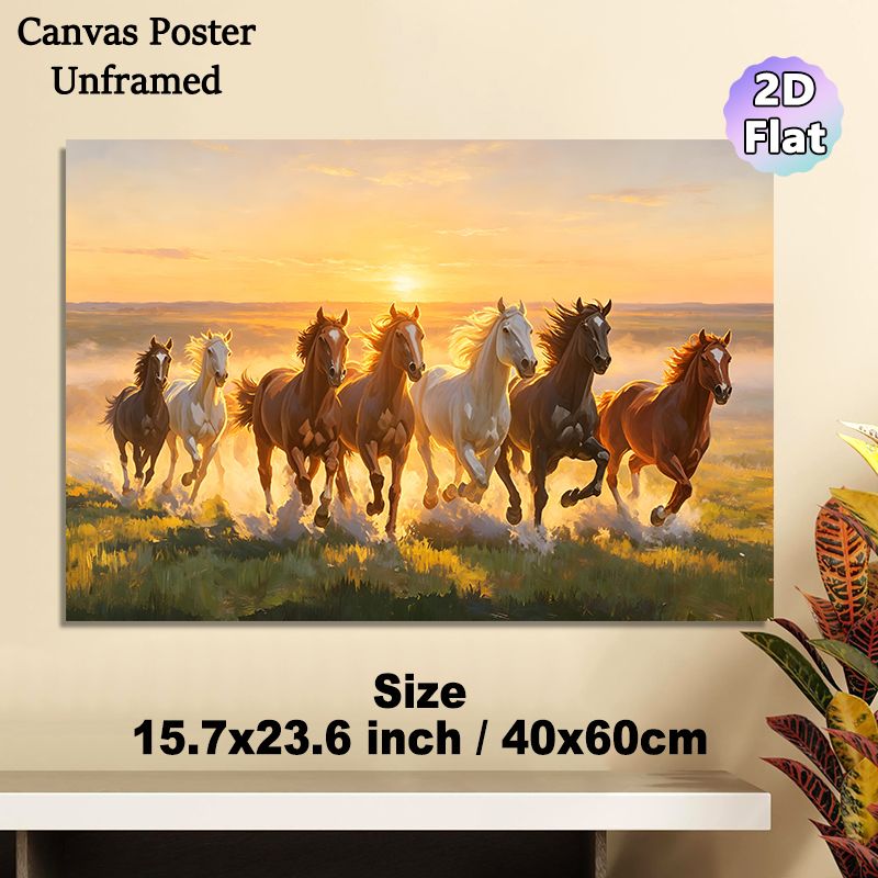 Running Horses Painting Poster, Vibrant Realistic Sunset Grassland Scene Poster, Dynamic Energetic Design, Ideal For Living Room And Office Wall Decor_maomaolike.com
