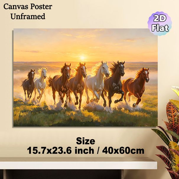 Running Horses Painting Poster, Vibrant Realistic Sunset Grassland Scene Poster, Dynamic Energetic Design, Ideal For Living Room And Office Wall Decor_maomaolike.com
