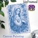 Immaculate Heart Of Mary Painting Poster, Delicate Monochrome Blue Religious Figure With Floral Accents Poster, Serene Spiritual Decor Ideal For Home_maomaolike.com