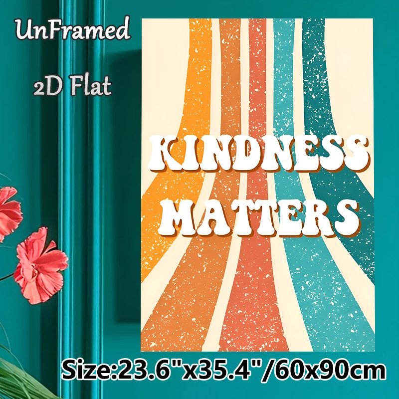 Kindness Matters Painting Poster, Vintage Distressed Colorful Retro Striped Poster, Warm Positive Message Ideal For Home, Living Room Or Office Wall_maomaolike.com