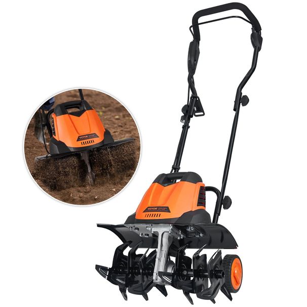 VEVOR 12 Amp Electric Tiller, 18" Tilling Width 3.94" Tilling Depth Corded Electric Tiller/Cultivator, Steel Mn Tines, Rototiller For Garden Lawn Soil Digging_maomaolike.com