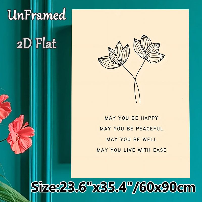 Lotus & Positive Affirmation Painting Poster, Minimalist Line Art Poster, Soothing Uplifting Message Ideal For Bedroom, Living Room, Meditation Area_maomaolike.com