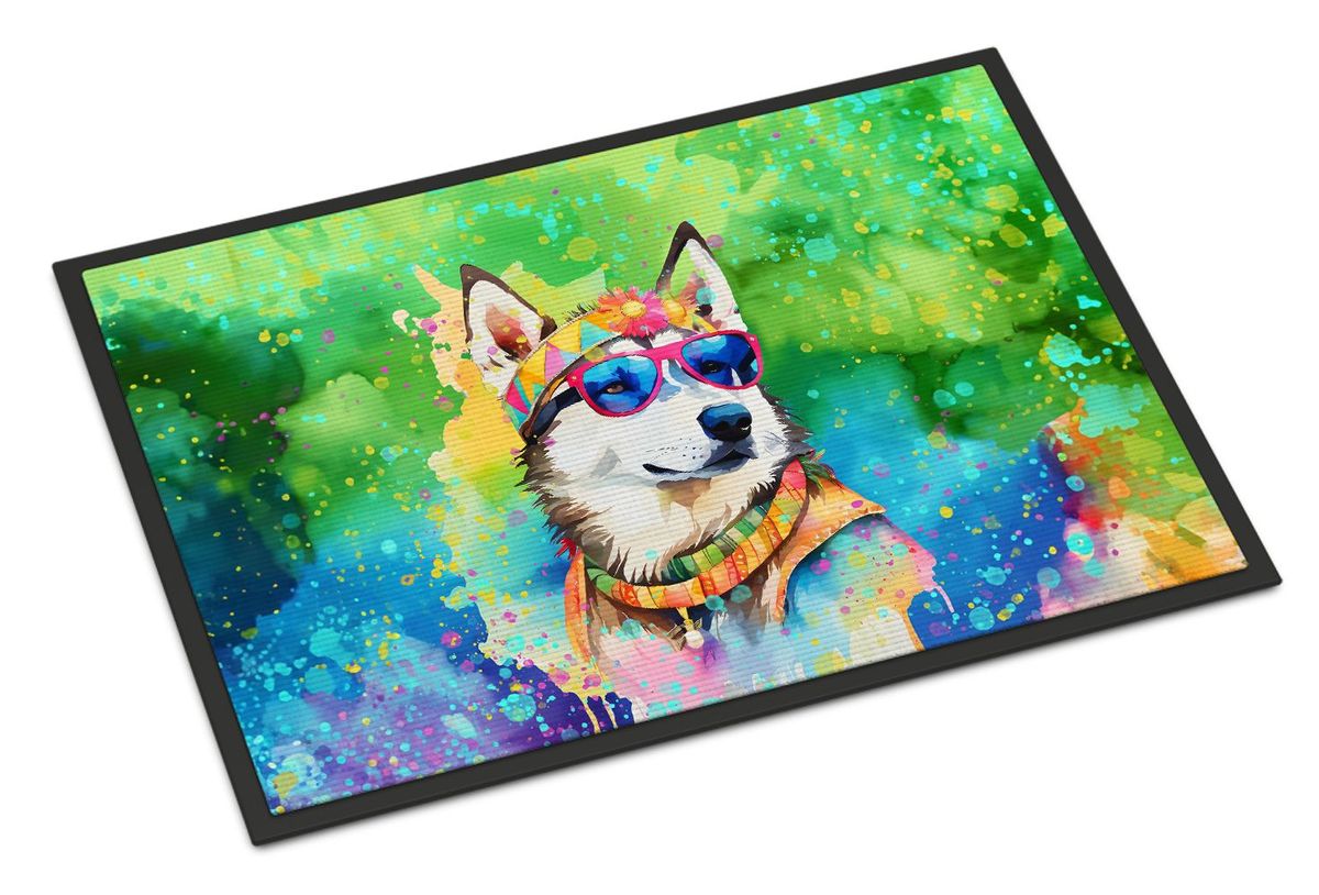 Siberian Husky Hippie Dawg Doormat Front Door Mat Indoor Outdoor Rugs For Entryway, Non Slip Washable Low Pile, 24H X 36W_maomaolike.com