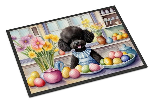 Decorating Easter Black Poodle Doormat Front Door Mat Indoor Outdoor Rugs For Entryway, Non Slip Washable Low Pile, 24H X 36W_maomaolike.com