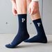 Zhuoxinder 1 Pair Autumn Winter Unisex Socks Letter Print Moisture Absorption Solid Color Korean Middle Tube Socks For Running-Black_maomaolike.com
