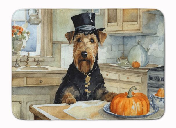 Airedale Terrier Fall Kitchen Pumpkins Memory Foam Kitchen Mat Machine Washable Anti-Fatigue Mat Cushion Comfort Bath Mat Or Kitchen Rug_maomaolike.com