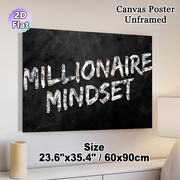Millionaire Mindset Painting Poster, Stylish Dollar Bill Textured Lettering Poster, Inspirational Money-Themed Decor For Home Office & Workspace_maomaolike.com