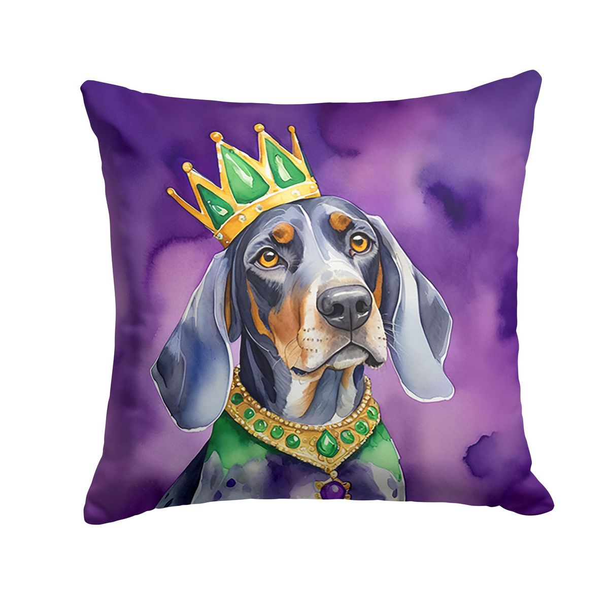 Bluetick Coonhound King Of Mardi Gras Throw Pillow Machine Washable, Indoor Outdoor Decorative Pillow For Couch, Bed Or Patio, 14Hx14W_maomaolike.com