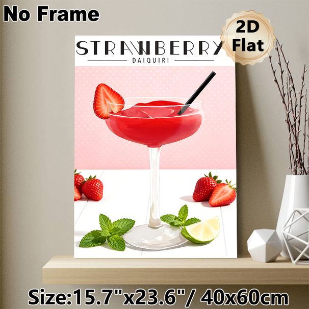 Strawberry Daiquiri Painting Poster, Bright & Vivid Cocktail Art Poster, Appealing Drink-themed Decor Suitable For Bars, Dining Areas And Home_maomaolike.com