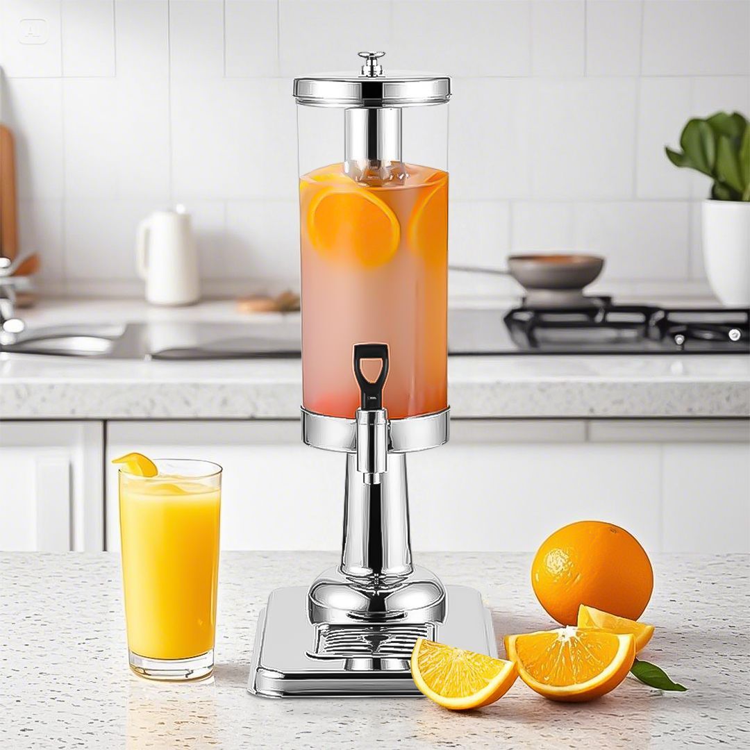 SOGA Single 3L Silver Stainless Steel Beverage Dispenser Ice Cylinder Clear Juicer Hot Cold Water Jug_maomaolike.com