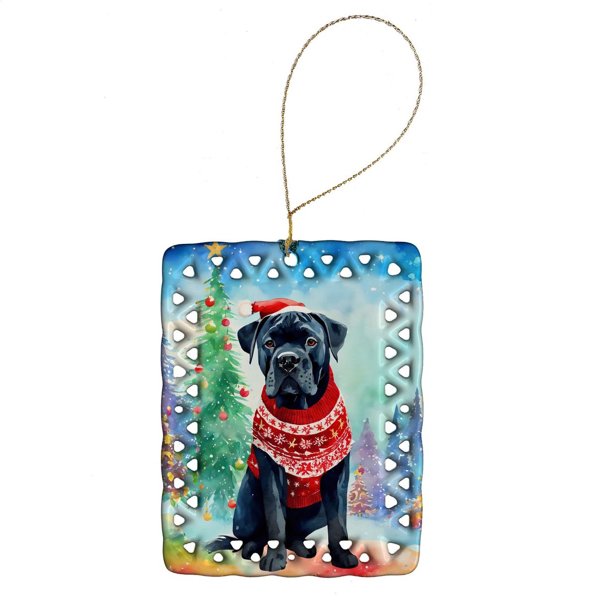 Cane Corso Christmas Porcelain Ornament Christmas Tree Hanging Decorations For Home Christmas Holiday, Rectangle, Gift, Multicolor_maomaolike.com