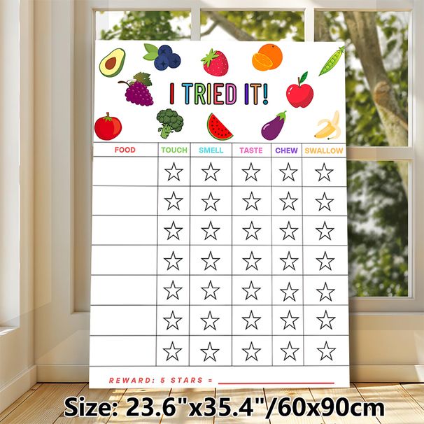 Food Try Reward Chart Painting Poster, Vibrant Fruit & Vegetable Themed Poster, Practical Tool To Track Food Exploration Progress For Home Kitchen_maomaolike.com