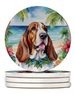 Basset Hound Luau Large Sandstone Coasters Pack Of 4 Absorbent Round Coasters Decor Gifts For Men Or Women, 4 In, Multicolor_maomaolike.com
