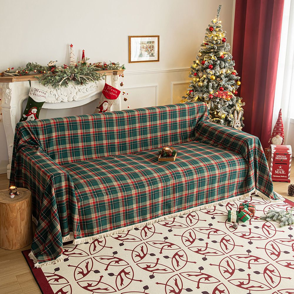 Christmas Plaid American Retro Multi-Purpose Blanket Non-Slip Full Homestay Sofa Slipcover Cover Cloth_maomaolike.com