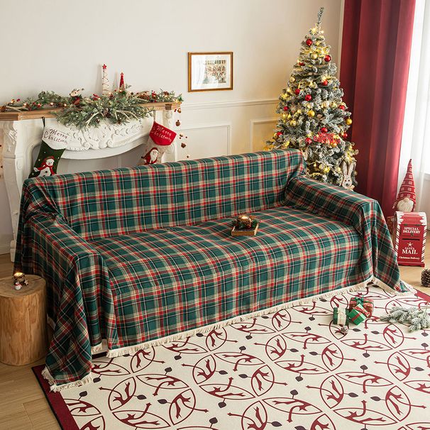 Christmas Plaid American Retro Multi-Purpose Blanket Non-Slip Full Homestay Sofa Slipcover Cover Cloth_maomaolike.com