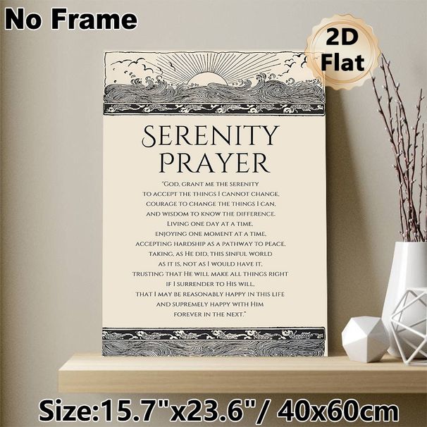 Serenity Prayer Painting Poster, Vintage Monochrome Coastal Wave & Sun Border Poster, Inspirational Spiritual Text Decor For Home, Office And_maomaolike.com