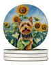 Silky Terrier In Sunflowers Large Sandstone Coasters Pack Of 4 Absorbent Round Coasters Decor Gifts For Men Or Women, 4 In, Multicolor_maomaolike.com