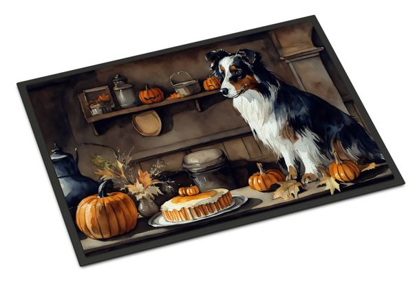 Australian Shepherd Fall Kitchen Pumpkins Doormat Front Door Mat Indoor Outdoor Rugs For Entryway, Non Slip Washable Low Pile, 24H X 36W_maomaolike.com