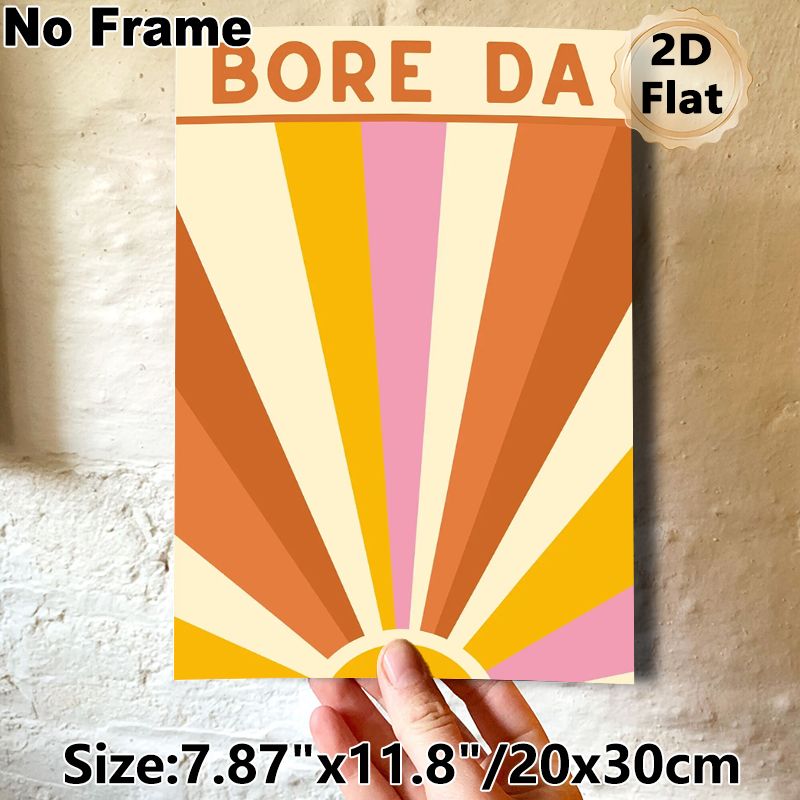 Sunrise Themed "Bore Da" Painting Poster, Warm-toned Retro Sunburst Pattern Poster, Cheerful Morning Greeting Decor Suitable For Living Room, Bedroom_maomaolike.com
