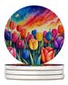Colorful Tulips Large Sandstone Coasters Pack Of 4 Absorbent Round Coasters Decor Gifts For Men Or Women, 4 In, Multicolor_maomaolike.com