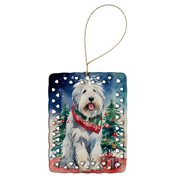 Old English Sheepdog Christmas Porcelain Ornament Christmas Tree Hanging Decorations For Home Christmas Holiday, Rectangle, Gift, Multicolor_maomaolike.com