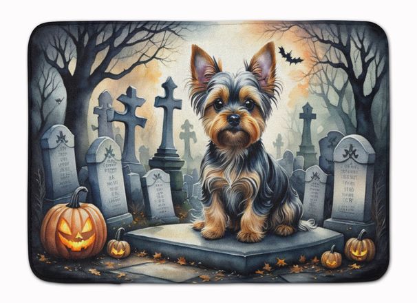 Yorkshire Terrier Spooky Halloween Memory Foam Kitchen Mat Machine Washable Anti-Fatigue Mat Cushion Comfort Bath Mat Or Kitchen Rug_maomaolike.com