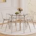 Table And Chair Set.39.7-inch Diameter Circular Dining Table: Transparent Glass Paired With Silver Table Legs,with 6 Transparent Dining Chairs: A Stylish Combination That Showcases Elegant Style._maomaolike.com