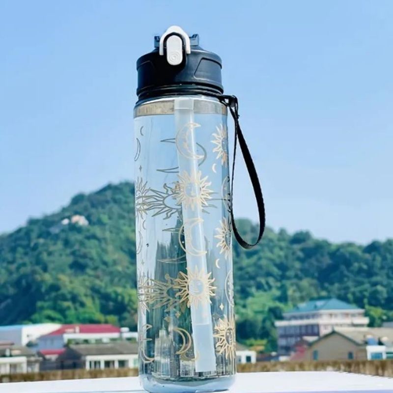 800ML New Creative Trendy Printed Space Cup With A Portable Strap, Pop-Up Lid, Plastic Design, Stylish Straw - For Teens_maomaolike.com