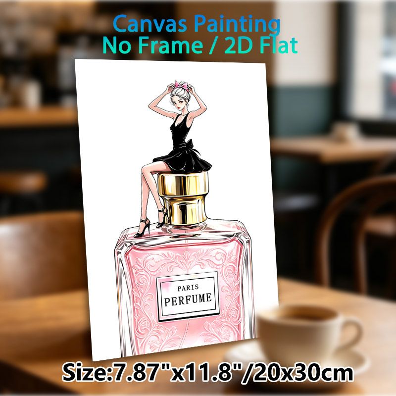 Elegant Lady & Perfume Painting Poster, Stylish Illustration Of Lady On Pink Paris Perfume Bottle Poster, Feminine Chic Decor Ideal For Bedroom_maomaolike.com