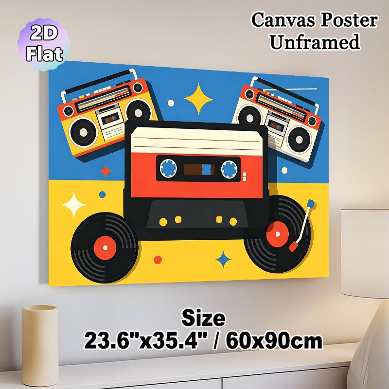 Retro Music Themed Painting Poster, Vibrant Flat-style Retro Audio Items Poster, Nostalgic Vintage Music Decor Suitable For Music Room, Living Room_maomaolike.com