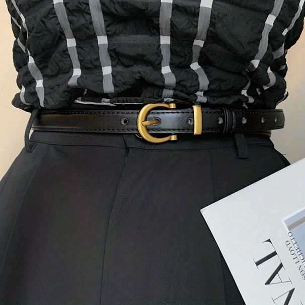 Men's Casual Vintage PU Leather Belt With Classic Oval Buckle - Ideal For Daily Wear, Parties, And Gifts_maomaolike.com