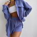 Women's Clothing new arrival lapel loose shirt high waist shorts two piece fashion casual suit_maomaolike.com