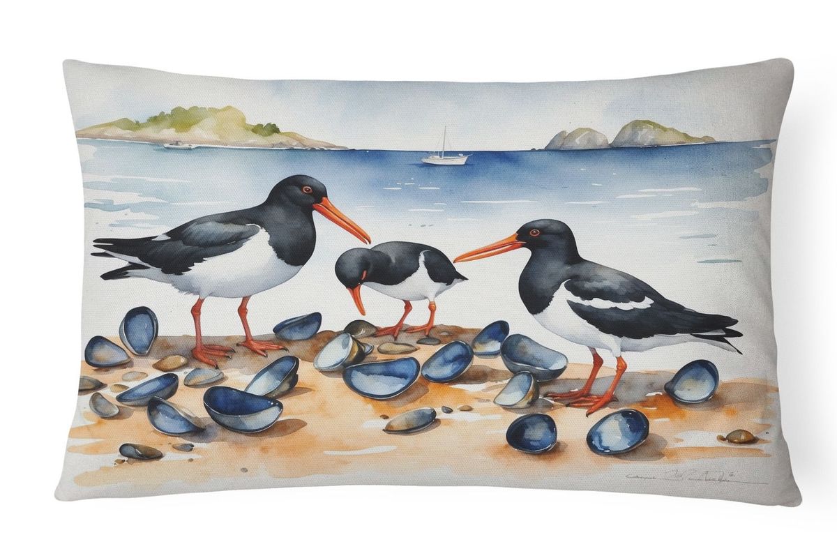 Birds, Birds, Birds Throw Pillow Throw Pillow For Indoor Couch Bed Outdoor Patio Washable, Oystercatchers Feeding 7521,12Hx16W_maomaolike.com