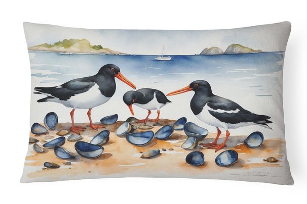 Birds, Birds, Birds Throw Pillow Throw Pillow For Indoor Couch Bed Outdoor Patio Washable, Oystercatchers Feeding 7521,12Hx16W_maomaolike.com
