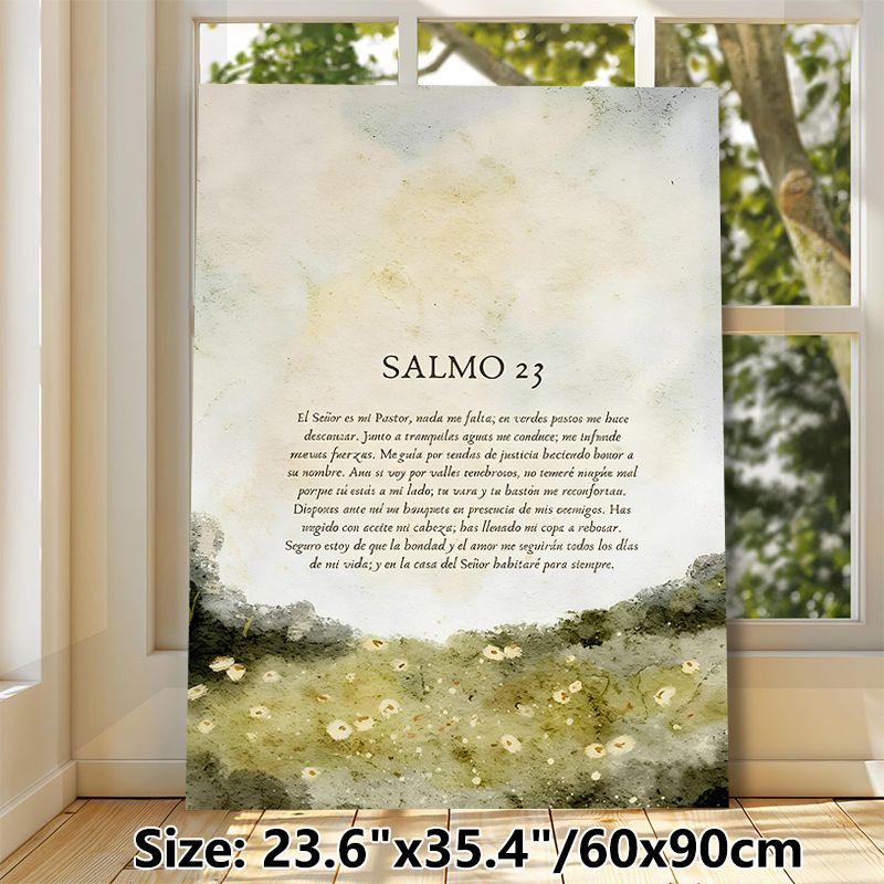 Spanish Psalm 23 Painting Poster, Soft Watercolor Pastoral Wildflower Field Poster, Soothing Spiritual Verse Decor For Home And Prayer Space_maomaolike.com