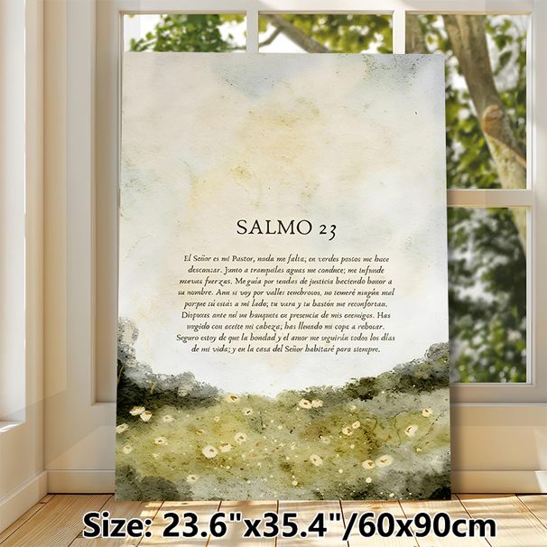 Spanish Psalm 23 Painting Poster, Soft Watercolor Pastoral Wildflower Field Poster, Soothing Spiritual Verse Decor For Home And Prayer Space_maomaolike.com