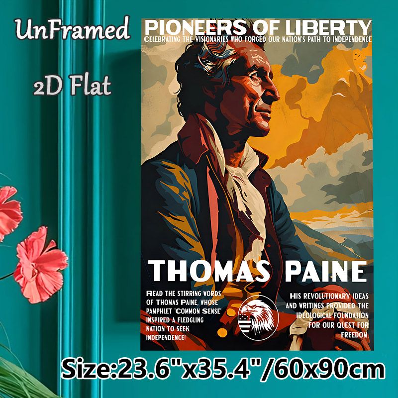 Thomas Paine Pioneers Of Liberty Painting Poster, Vibrant Retro Graphic Portrait Poster, Educational Patriotic Piece Ideal For Home Study, Office And_maomaolike.com