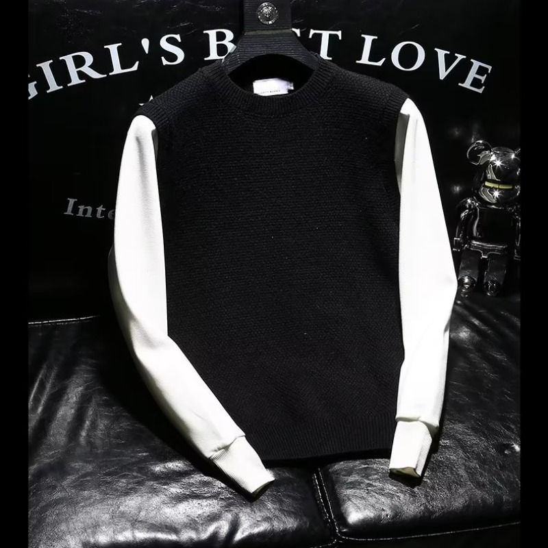 Men's Clothing new autumn and winter hot selling two piece sweater men's knitted vest set splicing bottoming shirt_maomaolike.com