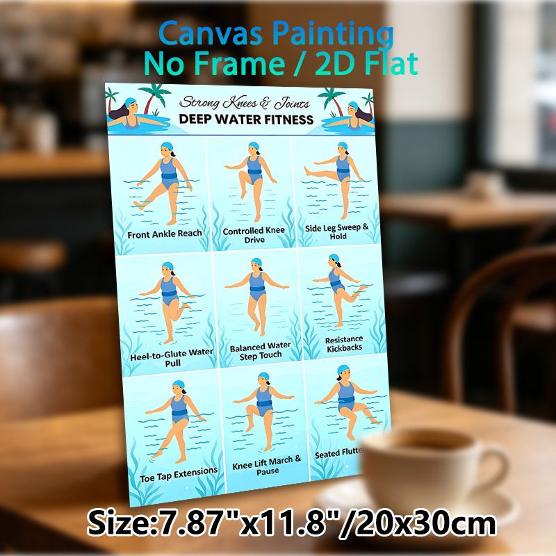 Deep Water Knee & Joint Fitness Painting Poster, Minimalist Illustrated Water Workout Guide Poster, Practical Exercise Reference Ideal For Gym, Pool_maomaolike.com