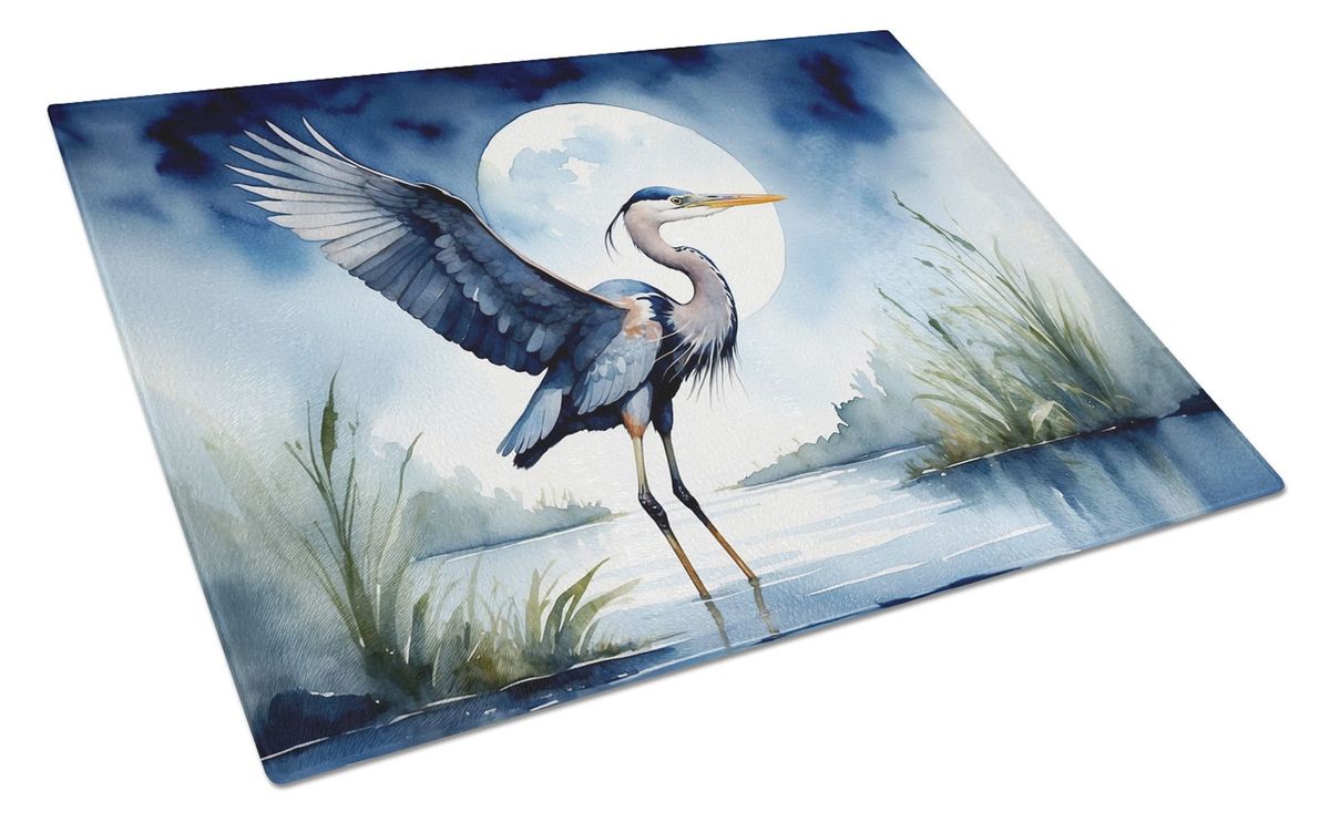 Blue Heron Under The Moonlight Glass Cutting Board Decorative Tempered Glass Kitchen Cutting And Serving Board Large Size Chopping Board_maomaolike.com