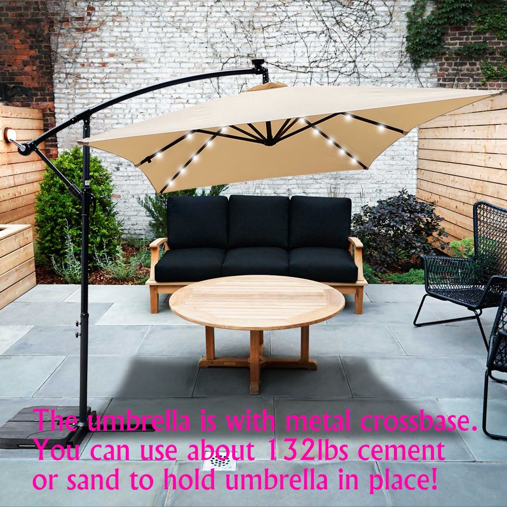 Rectangle 2x3M Outdoor Patio Umbrella Solar Powered LED Lighted Sun Shade Market Waterproof 6 Ribs Umbrella With Crank And Cross Base For Garden Deck Backyard Pool Shade Outside Deck Swimming Pool_maomaolike.com
