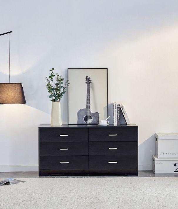 WOOD MDF BOARDS, 6 Drawers Dresser, Black_maomaolike.com