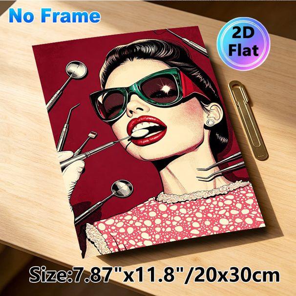 Dental Pin-up Painting Poster, Bold Vintage Pop Art Poster, Retro Graphic Of Woman With Dental Tools, Eye-catching Wall Decor Ideal For Dental Clinic_maomaolike.com