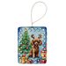 Chocolate Toy Poodle Christmas Reindeer Porcelain Ornament Christmas Tree Hanging Decorations For Home Christmas Holiday, Rectangle, Gift, Multicolor_maomaolike.com